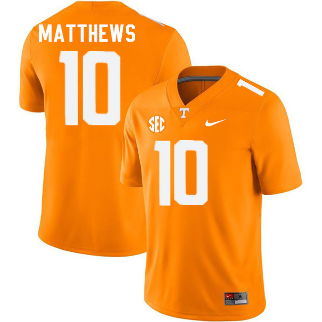 Men #10 Mike Matthews Tennessee Volunteers College Football Jerseys Stitched-Orange